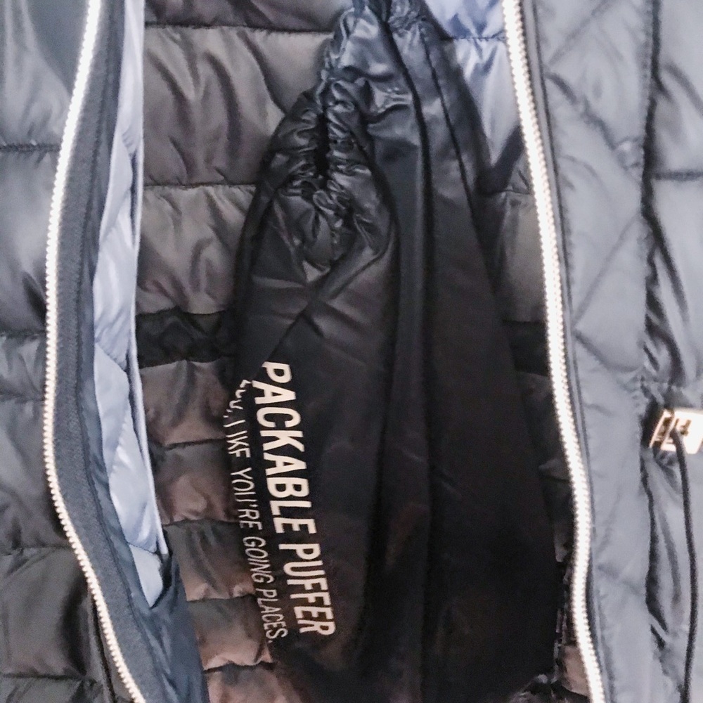kenneth cole // navy long packable puffer - Picture 3 of 7